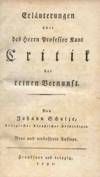 Schulze J / Erluterungen Critik der reinen Vernunft 1791
